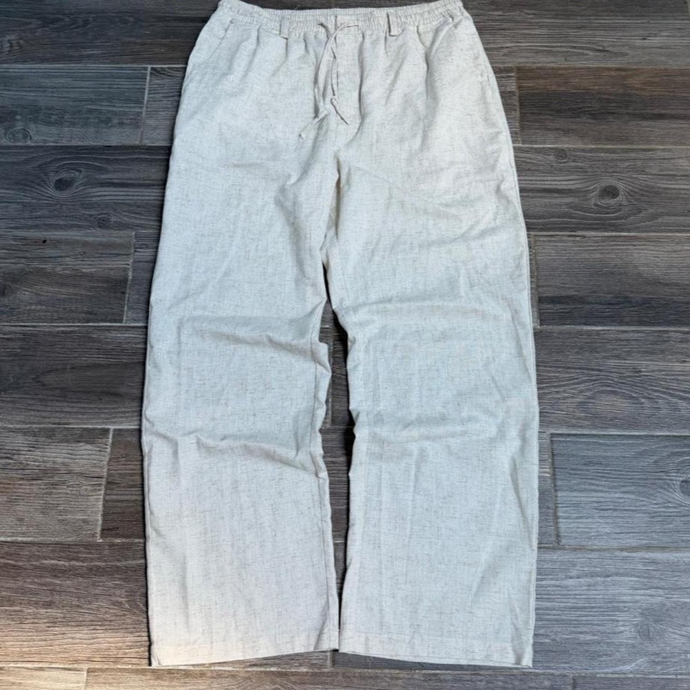 Cream baggy wide leg linen pants